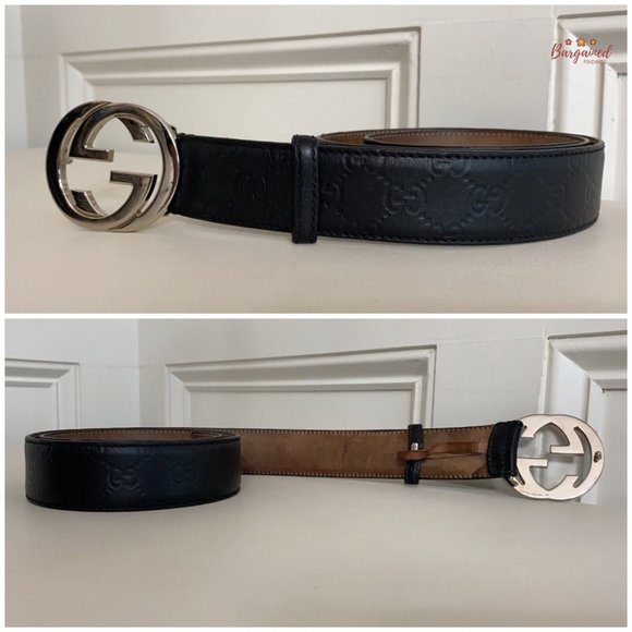 Authentic Gucci Black Guccissima Leather Silver Interlocking G Buckle Belt 95/38 - Picture 10 of 13
